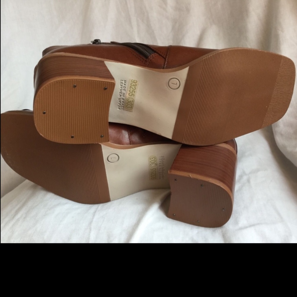 VNTG 90’s SQUARE Toe LEATHER Ankle BOOTS Booties Brazil~Chestnut 7M Never Worn! - Picture 9 of 12